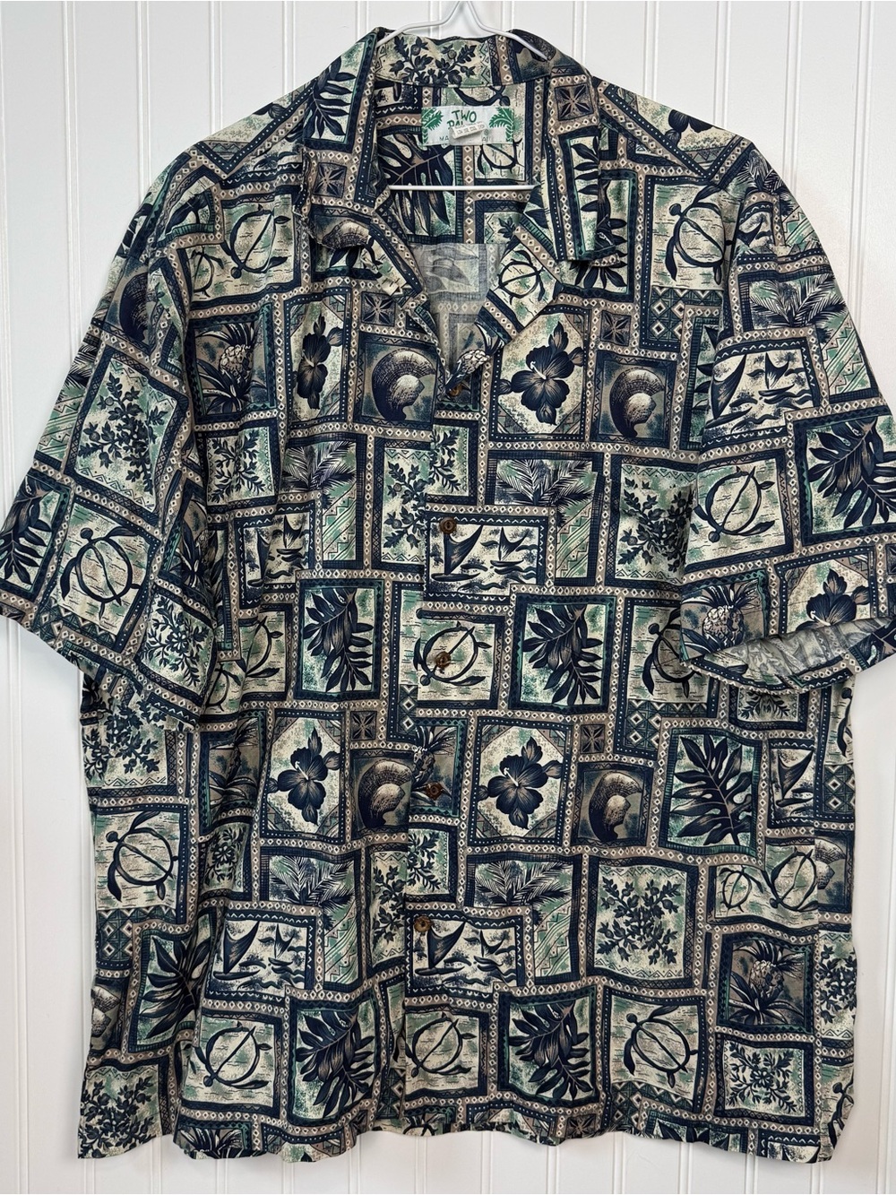 Two Palms Hawaiian Aloha Shirt XL Made In Hawaii Blue Tropical Cotton